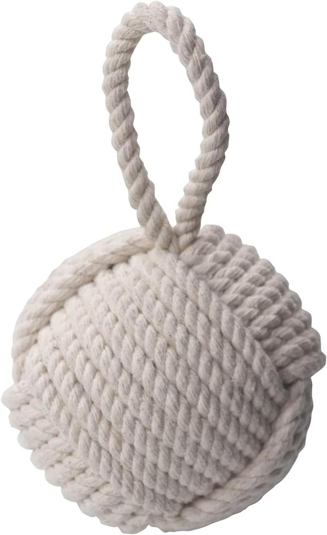 Nautical Doorstop Rope Sailor Knot Decorative Cotton Under Mount Handmade Door Stopper with Handle for Floor by The Metal Magician (5" Cotton (White Color))