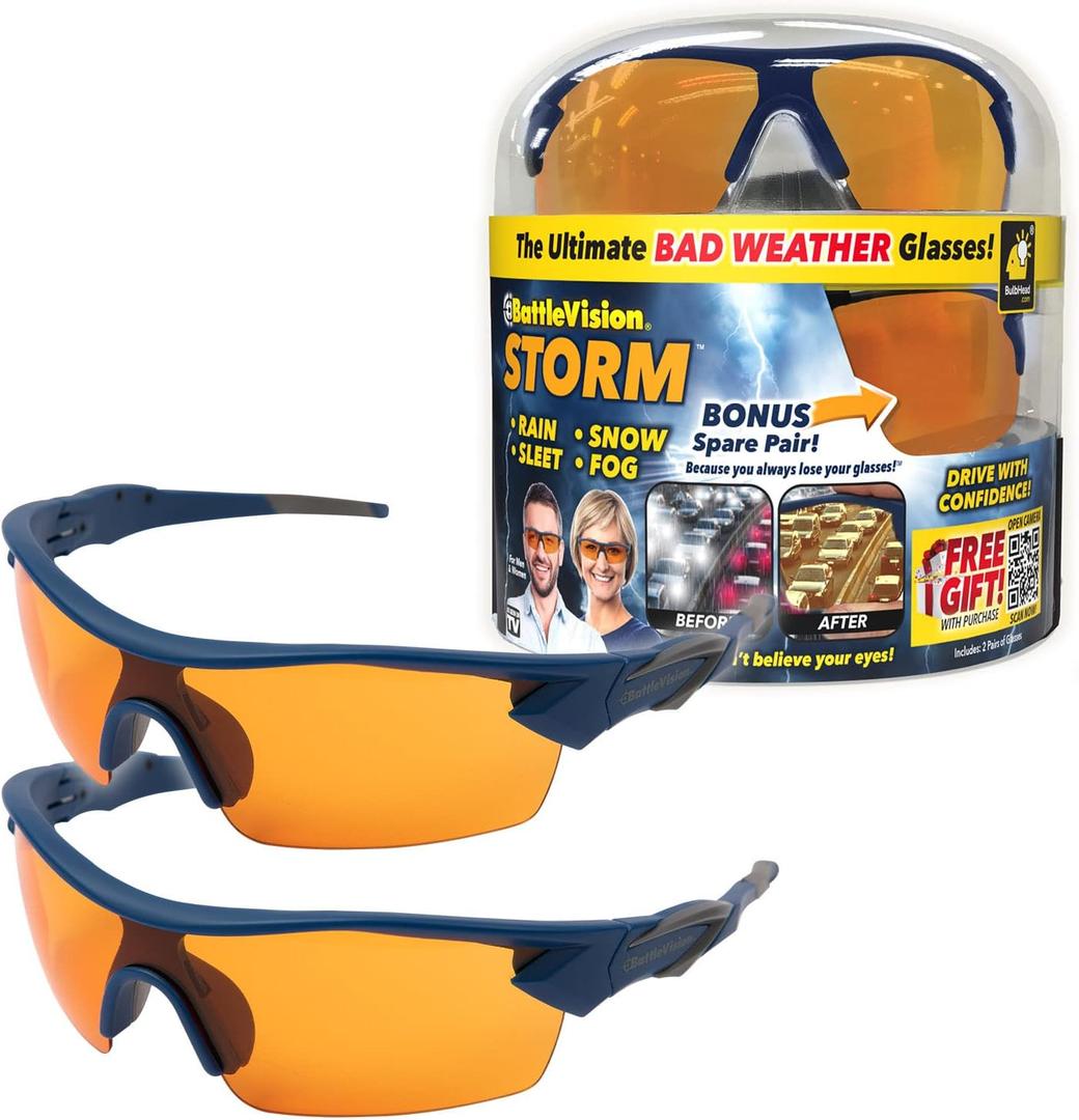 BattleVision Storm Glare-Reduction Glass by BulbHead,All Weather Conditions Day/Night,Optimize Light&Block Blue Rays,2 Pairs (5.6 x 1.7 inch)