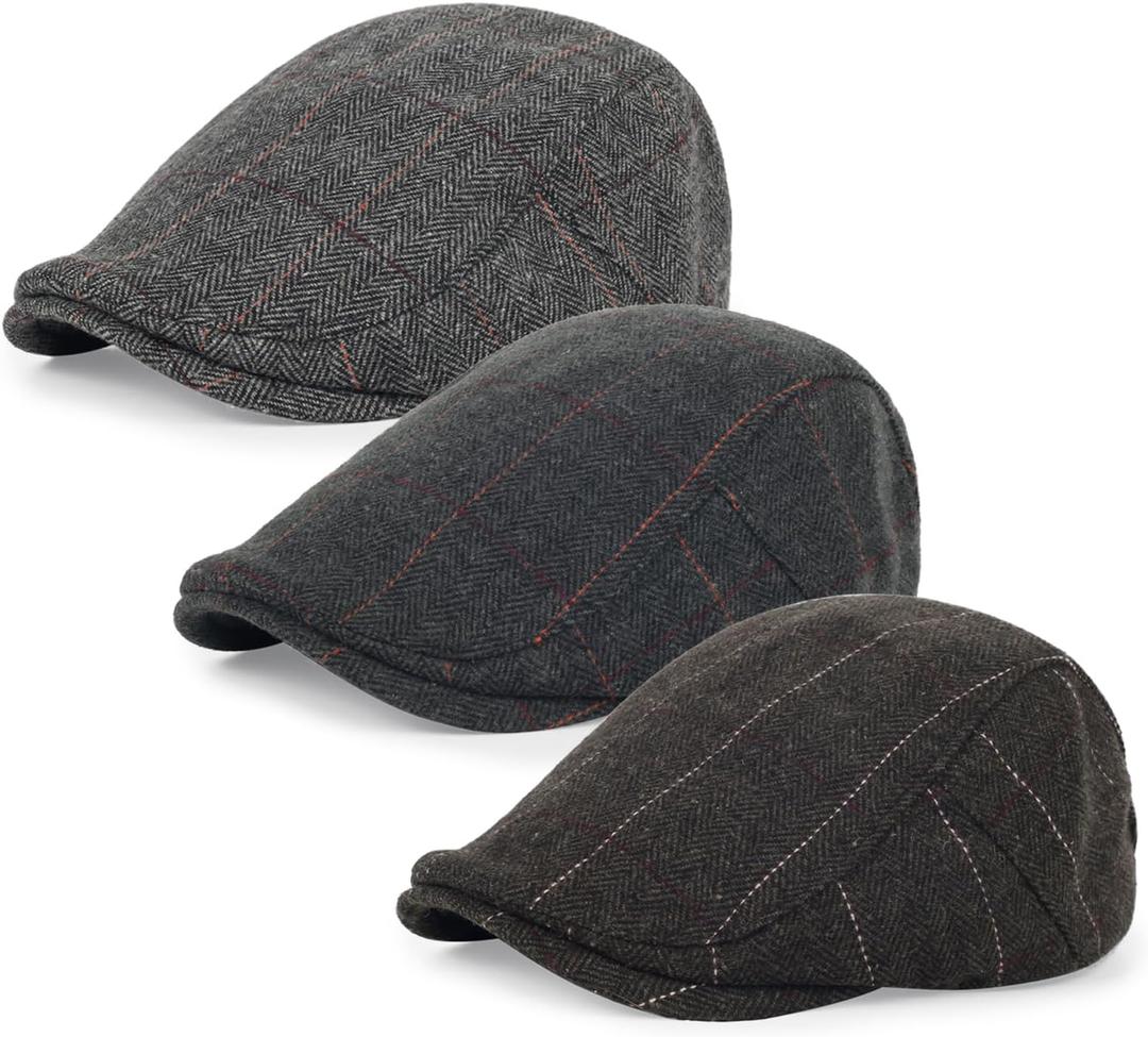 3Pcs Cotton Newsboy Hat for Men Cool Adjustable Flat Cap