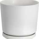 Ekirlin 7 inch Plant Pots, Ceramic Flower Planters Indoor, Modern Succulents Containers with Drain Hole Saucer, Decorate Home, Office & Outdoor (White)