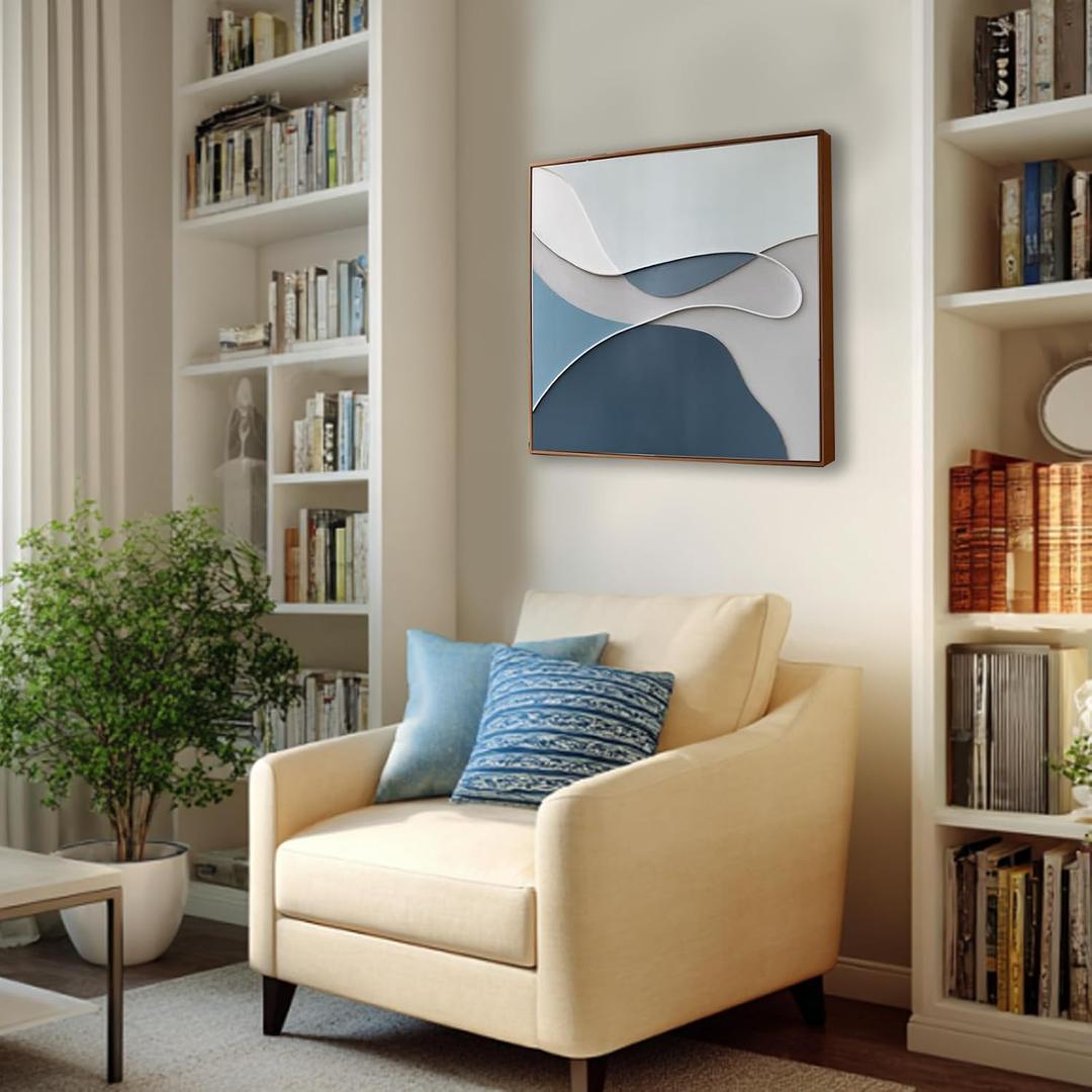 Minimalist Blue Gray Abstract Canvas Wall Art 36x36 Inch Bedroom Decor