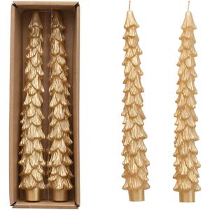 Creative Co-Op Unscented Tree Shaped Taper Candles, Gold, Boxed Set of 2 (10")