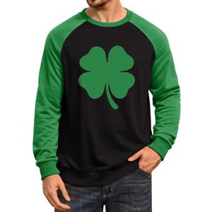 Arvilhill Mens St Patrick's Day Sweatshirts Raglan Soft Charm Shamrock Irish Long Sleeve Pullover (3XL) (Green Black - Clover)