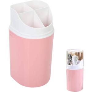 Utensil Drying Caddy, Kitchen Utensil Holder, Chopsticks Holder Drying Rack with Cover 4 Slots Cutlery Storage Organizer for Forks Spoons Cutlery Caddy Bin(Pink)