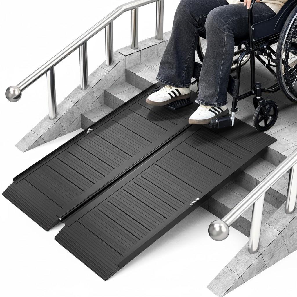 3FT Portable Wheelchair Ramp with Handle, Non-Slip Aluminum Folding Handicap Wheelchair Ramp for Home, Doorways, Thresholds, Steps, Curbs, Stairs, 800 LBS Capacity (3FT(Using height 3"-9")