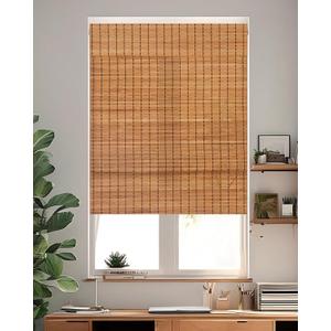 30''W X 72''H Cordless Bamboo Roman Shades for Interior Windows, Roll Up Bamboo Blinds with Valance, Light Filtering, Easy to Install, Brown