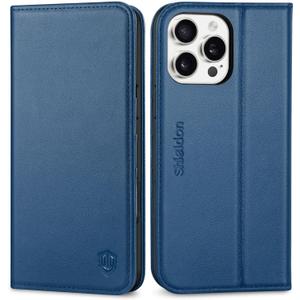 SHIELDON Case for iPhone 16 Pro Max 5G 2024, Genuine Leather Wallet Flip Kickstand RFID Blocking Card Holder Magnetic Protective Phone Case Compatible with iPhone 16 Pro Max 6.9" - Nappa Royal Blue