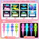 SpringFlower 24 Pack Valentines Day Cards with Glow In The Dark Axolotl Toys, Ideal Valentines Day Gifts Exchange for School, Valentines Party Favors Prizes for Kids Boys Girls