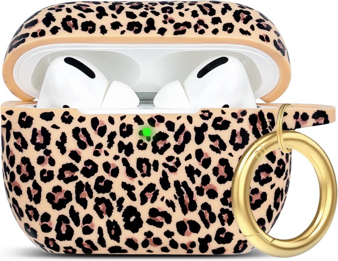 Leopard Silicone Compatible with AirPods Pro 2 Case 2022/2023, Gawnock Soft Case Cover Flexible Compatible with AirPods Pro 2nd Generation Print Cover Women Girls with Keychain - Khaki Leopard/Cheetah