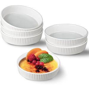 Ramekins 8 oz - Oven Safe Shallow Ramekins for Creme Brulee Dishes- Ceramic Souffle Dishes Quiche Dish Mini Tart Pans for Individual Serving,White Puddings Cups Small Pie Pan Sauce Ramiken Set of 6