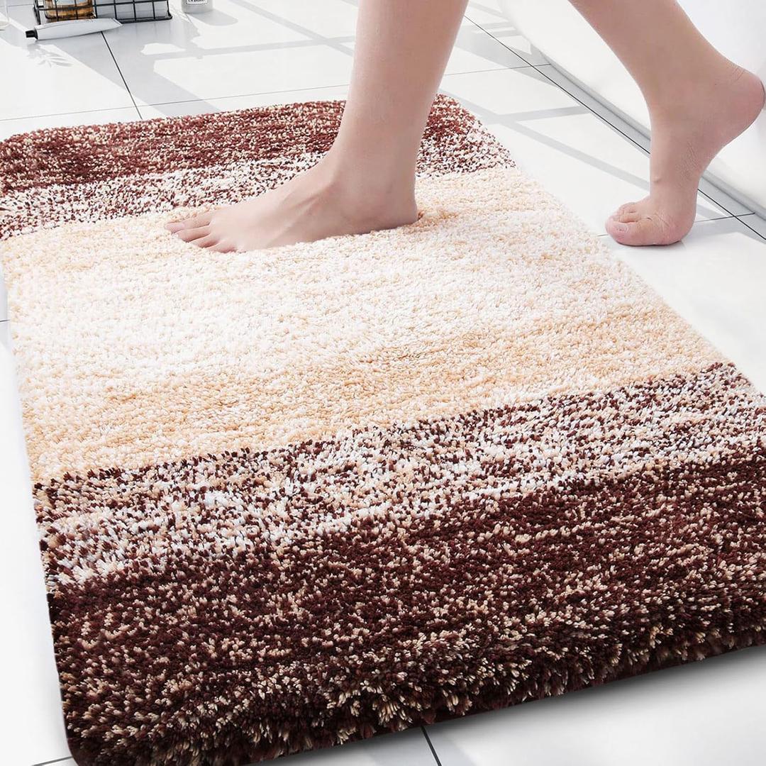 Arotive Microfiber Bathroom Rugs, Shaggy Soft and Absorbent Bath Rug, Non-Slip, Thick Plush Machine Washable Dry Bath Mats for Bathroom, Tub and Shower, 30x20, Brown, Rectangular