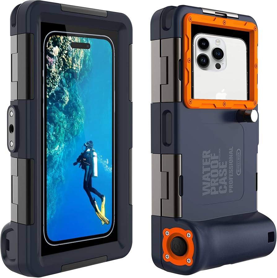 Underwater Diving Phone Case for Snorkeling, Professional 50FT/15M Waterproof for iPhone 17/16/15/14/13/Pro Max Samsung Galaxy S25/24/23/22/Ultra/Plus Universal Photo Video Scuba Housing, Orange Black