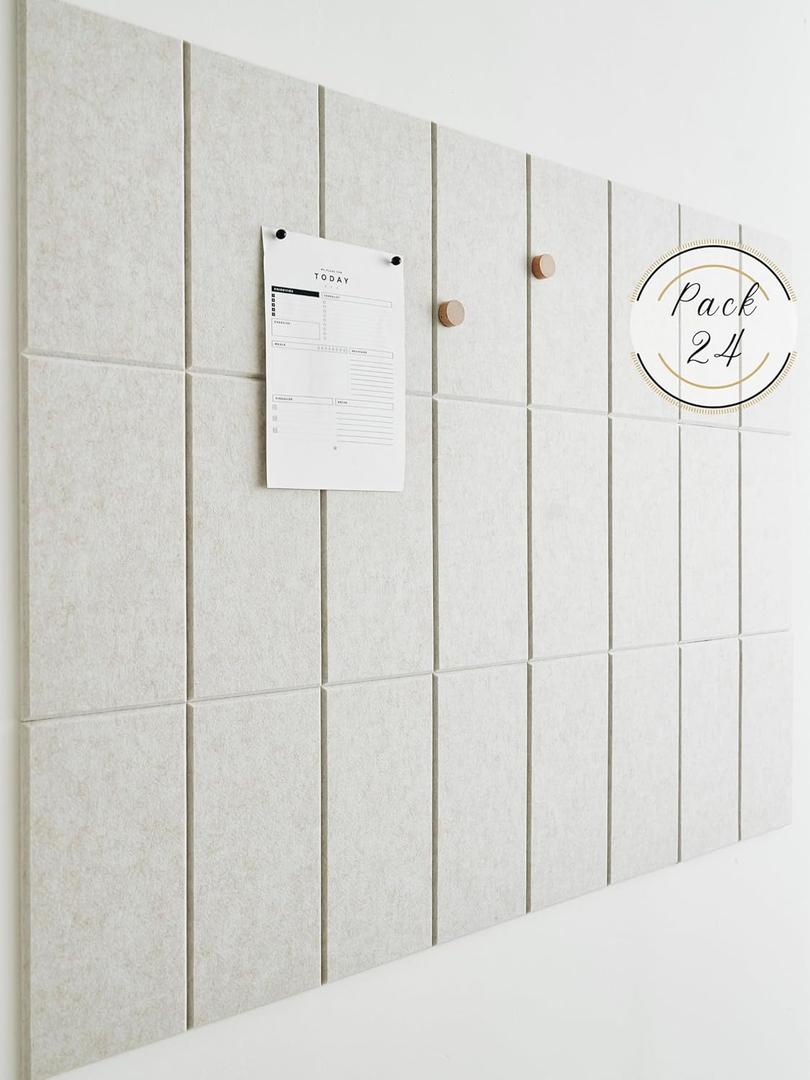 Large Cork Board - Pack of 24 - Black Felt Board Alternative - Bulletin Board Tiles for Office Wall Decor, Push Pin Board Wall Organizer (Ivory Tan)