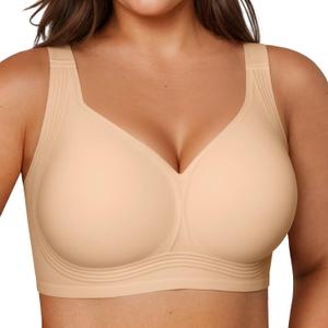 Vertvie Jelly Bras for Women Plus Size Minimizer Soft Wireless Push Up Bra Full Supportive Older Lift Back Coverage Bralette (Beige), Size 40C