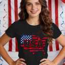 Wlen 4th of July Shirts for Women USA T-Shirt American Flag Patriotic Tee Tops (Black, L)