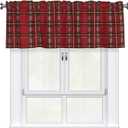 Miaoquhe Merry Xmas Curtains for Windows Valance Red and Green Buffalo Plaid Curtain for Bedroom 54"x18",Winter Grid Style Window Curtains Rod Pocket Valances for Kitchen Decoration