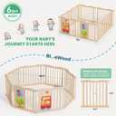 Foldable Wooden Playpen - Adjustable Wood Baby Play Yard with Child-Proof Lock, Indoor Large Safety Fence for Babies and Toddlers - Easy Assembly, 55 x 55 x 24 inches, Animal Bus, Natural