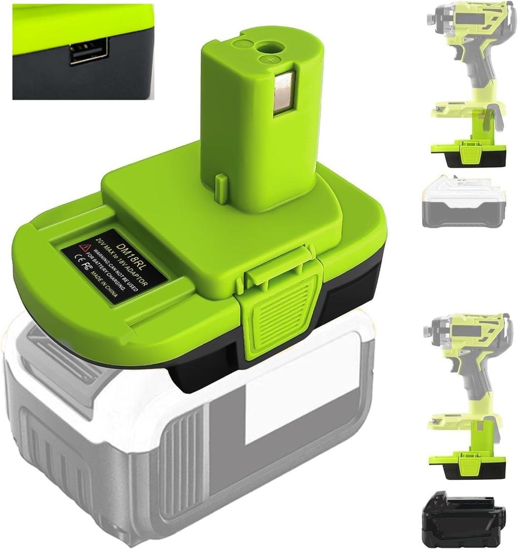 DM18RL Battery Adapter Use for Ryobi 18V Power Tool, Adapter Converter for Dewalt 20V & for Milwaukee M18 18V Battery to Replace for Ryobi 18V Battery P104 P108 P109(No Battery)