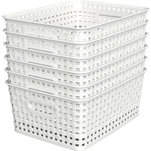 WYT Woven Plastic Storage Baskets, 6 Pack White Weave Bins Organizer, 10.1" x 7.55" x 4.1"