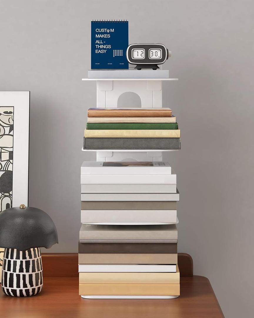 UMDONX Desktop Bookshelf Organizer Large Capacity Standing Desk Storage Rack for Books, Notebooks, Office Supplies & Decor  Easy to Assemble Space-Saving Book Organizer for Home & Office White