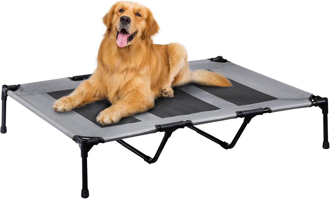PRAISUN XL Outdoor Dog Bed, Elevated Dog Bed with Durable Oxford Fabric, Textilene Mesh, Metal Frame for Indoors, Outdoors, Lawn, Dark Grey