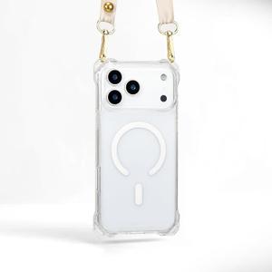 Magnetic for iPhone 17 Pro Max Crossbody Phone Case,Clear,Magnetic Soft Frame PC Back Shockproof Protective Phone Cover with Adjustable Detachable Lanyard,Compatible with MagSafe