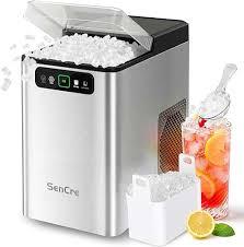 Nugget Ice Maker Countertop 40Lbs/24H Soft Chewable Ice Machine Pellet Crushed Ice Makers, One-Click Operation Auto Self-Cleaning Stainless Steel with Scoop for Home Kitchen Office, Silver