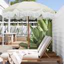 AMMSUN 6.5ft Boho Outdoor Umbrella with Fringe, UPF 50+ Picnic Umbrella with Tassels, Premium Steel Pole and Push Button Tilt, Light Beige