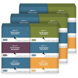 Amazon Basics Facial Tissue, 2-Ply, Soft and Strong, 2880 Count (18 Packs of 160)