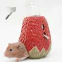 Strawberry Ceramic Hamster Water Bottle - 80ML Holder with 2 No Drip Caps for Syrian Dwarf Hamster, Mice, Gerbil