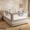 2 Piece Bed Rails for Queen Bed, No-drill Needed Baby Bed Rail Guard for Toddlers with Height Adjustable, Thickened Child Safety Side Railing Guards/Bedrail for Kids, Grey Bear Design, 60x78.7inInches