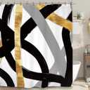 Abstract Modern Shower Curtain 60Wx72L Inch Black Gray Gold Minimalist Contemporary Art Geometric Neutral Bathroom Set Accessories Decor with 12 Pack Hooks