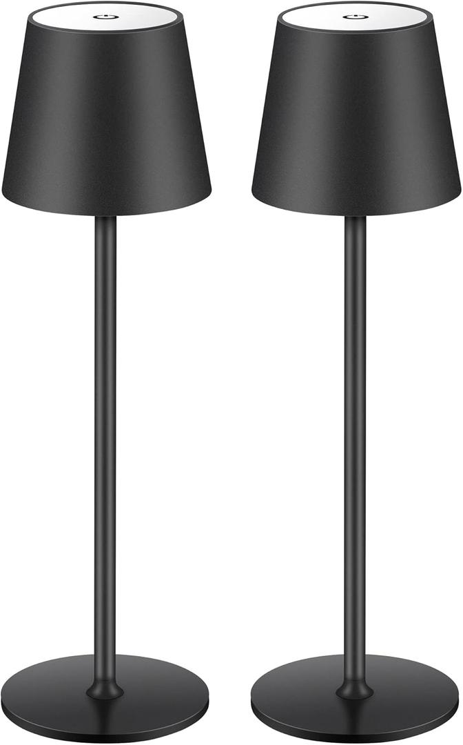 BGFHome Cordless Table Lamp LED Desk lamp, 5000mAh Rechargeable Touch Night Light Wireless Minimalist Design for/Restaurant/Bedroom/Bars/Outdoor Party/Camping/Coffee Shop (2 Pack Black)