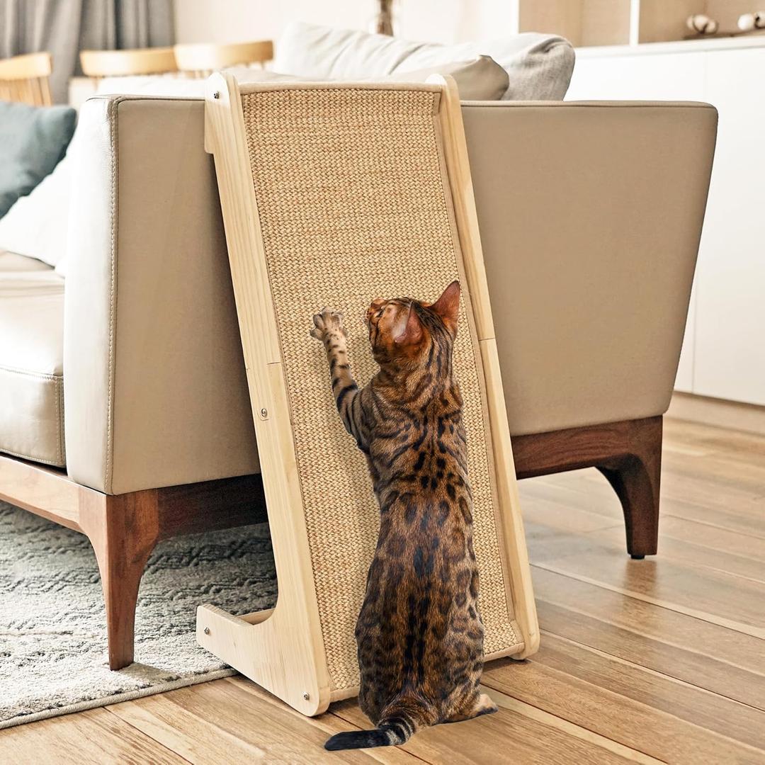 PETKARAY Cat Scratcher, Cat Sisal Scratching Ramp, L Shape Cat Scratch Pad for Indoor Cats, Wall Furniture Protector with Catnip Large