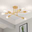 Modern Sputnik Chandelier, 6-Lights 22" Bronze Antique Copper Finish Ceiling Fixture, Mid Century Industrial Semi Flush Mount for Dining Room Bedroom Living Room (NOT Bright Gold)