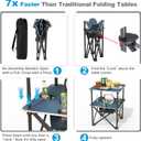 Folding Beach Table, Camping Table for Sand with Insulated Cooler Storage & 4 Cup Holders, Portable Pop Up Picnic Table, Lightweight Side Table for Outdoor