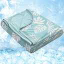 OIGAE Cooling Blanket for Hot Sleepers - Soft & Lightweight Summer Cold Blanket for Night Sweats | Perfect for Bed, Couch, Sofa (Green, Throw 50" x 70", Tropical)
