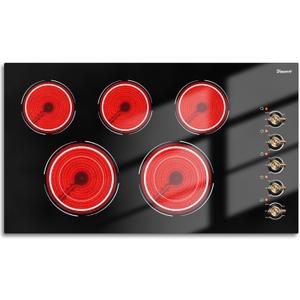 Electric Cooktop 36 Inch - 5 Burner Electric Stove Top with 8400W, 36 Inches Built-in(34.25"x19.3") Ceramic Stove with Dual Rings, Overheat Indicator, Knob Control, 220V - 240V Hard Wired