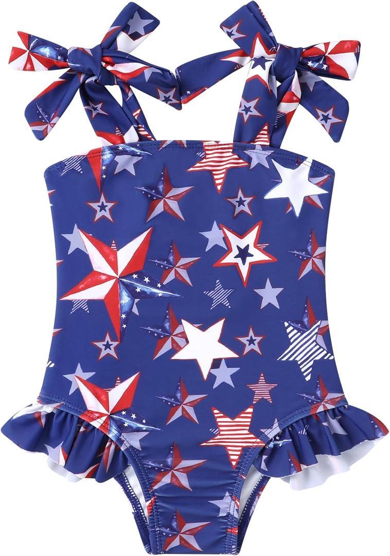 YOUNGER TREE Toddler Swimsuit Girl Color Block Stripe One-Piece Swimwear Baby Girl Bathing Suits (4-5T, Star Print)