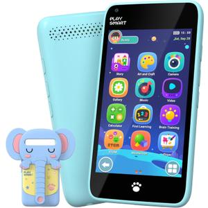MOMILLA Kids Toys Phone with 3.97" Touchscreen, Toddler Toys Phone with Music Player Puzzle Games 16 GB Storage Kids Smart Phone for 3-8 Year Old, Christmas Birthday Gifts (Front Camera Only) (Light Blue)