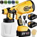 Cordless Paint Sprayer Gun with Battery 2 of 4000mAh, Battery Level Display, 5 Copper Nozzles 1200ML Containers Airless HVLP Paint Sprayer for House Painting Furniture Cabinets Fence Wall.
