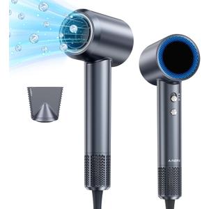 Hair Dryer, 150000 RPM Professional High-Speed Blow Dryer, Negative Ionic Hair Dryer for Fast Drying, Low Noise Thermo-Control HairDryer with Magnetic Nozzle for Home Travel Women Man (Gray)