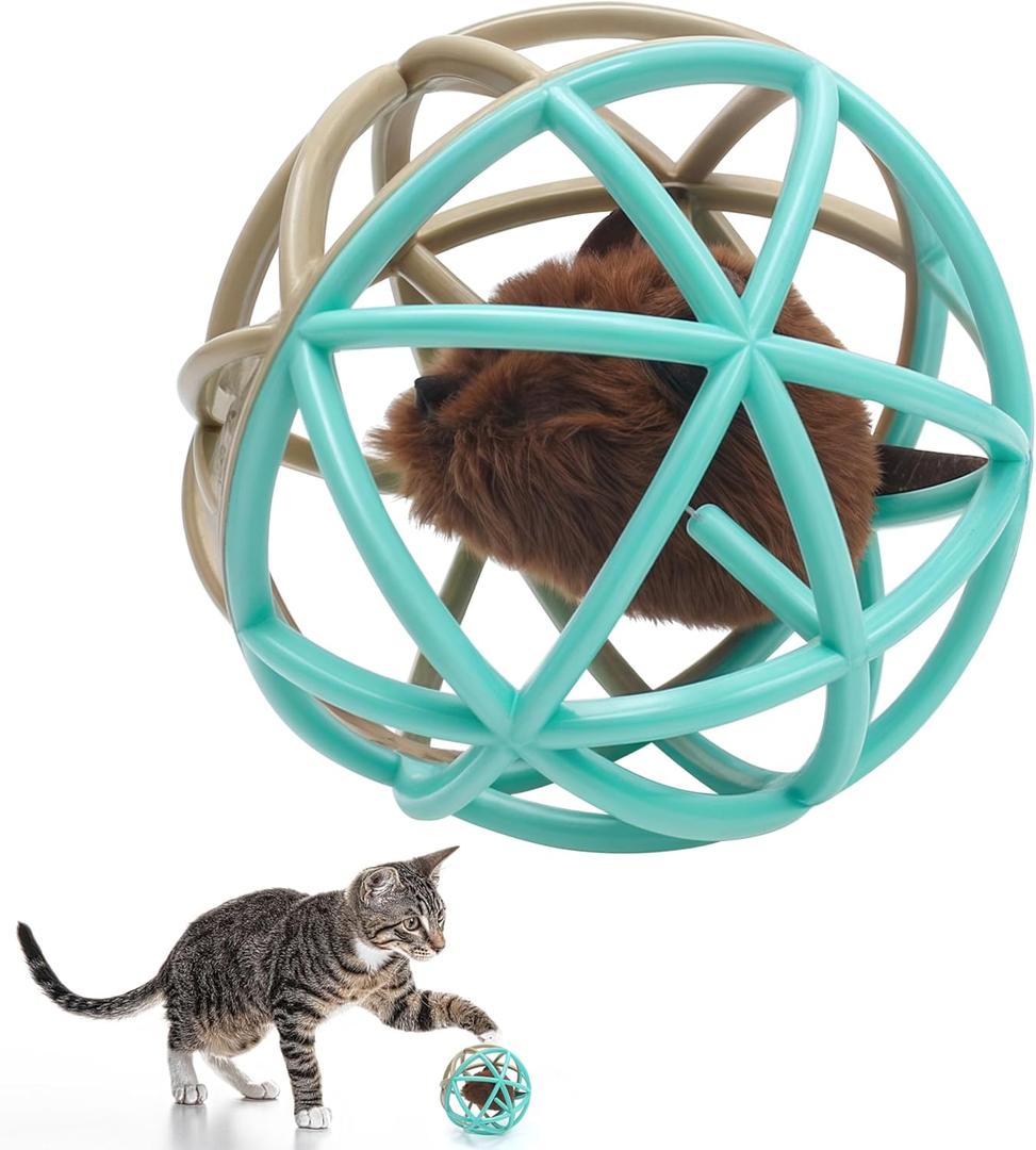Squeaky Mouse Ball Cat Toy with Simulated Sound, 4.3in Mouse Ball Cage, Squeky Balls for Cats to Play With Indoor, Interactive Plastic Squeak Funny Toys Best for Playing Chasing Chewing Training