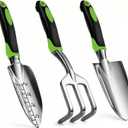 Gardening Hand Tool Set 3 Pack - MDSXO Heavy Duty Gardening Kit with Non-Slip Soft Ergonomic Handle, Great Garden Gift for Women Men[Stainless Steel]