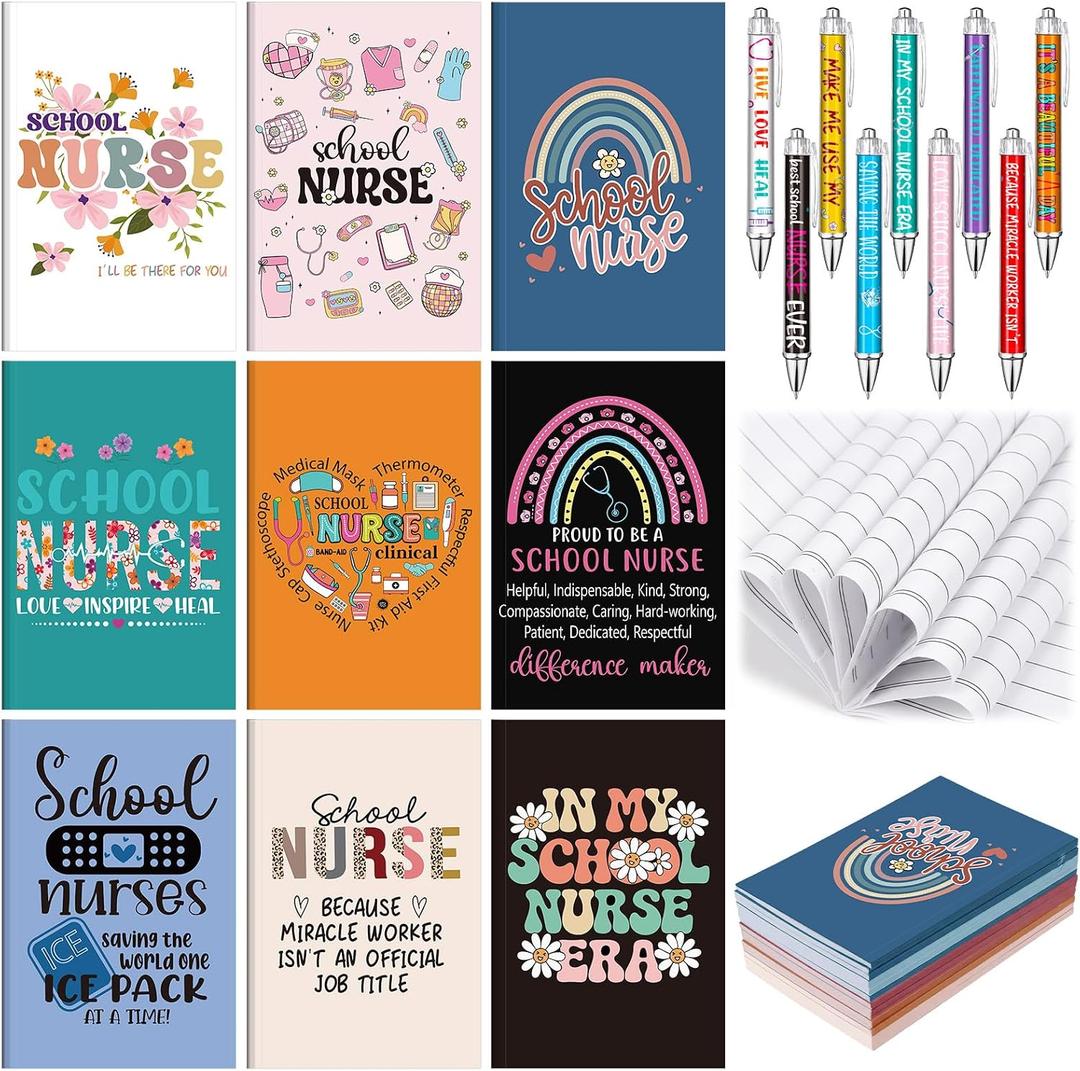 Resurhang 18 Pcs School Nurse Appreciation Gifts Set, 9 School Nurse Notebook Journal & 9 Inspirational Ballpoint Pen for Nursing Staff Students Graduation Retirement Gifts, National Nurses Week