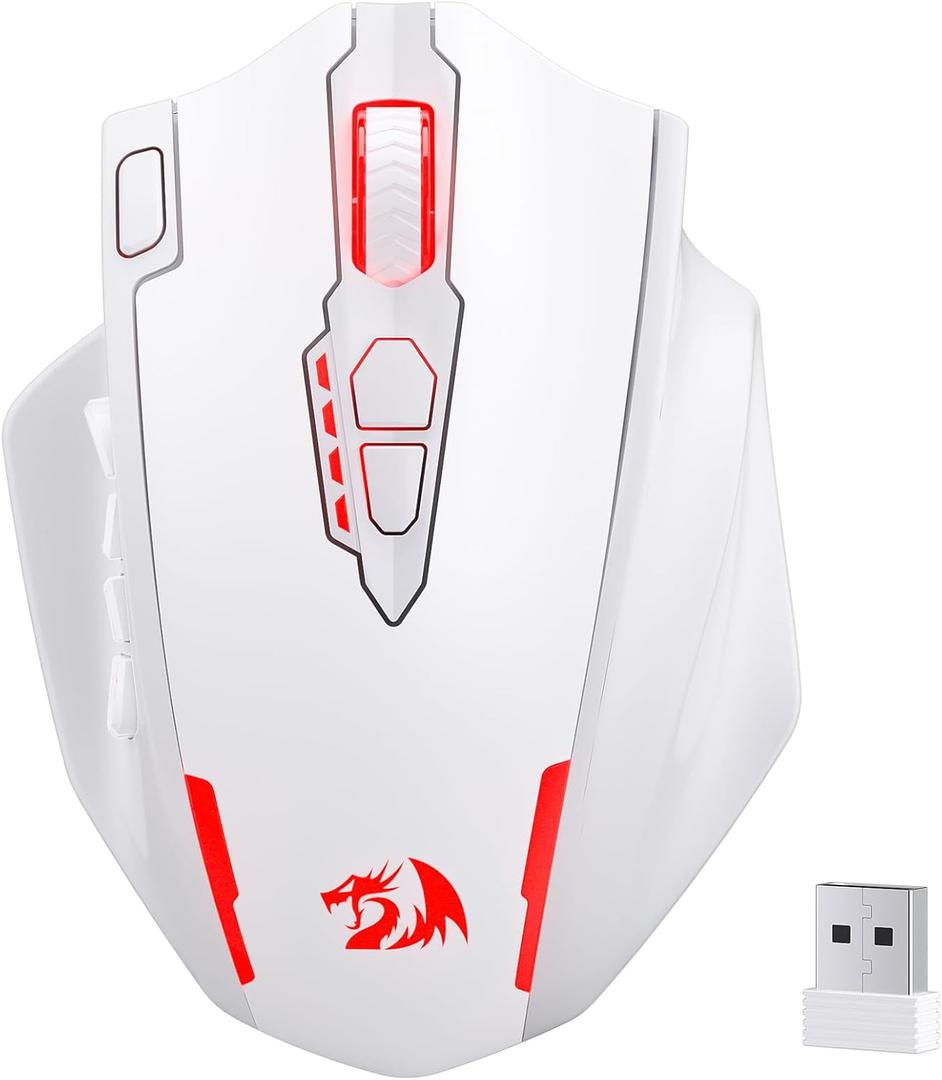 Redragon M913 MAX Wireless Gaming Mouse, 26000 DPI MMO Optical Mouse with 16 Programmable Buttons, BT & 2.4G Wireless, Software Supports DIY Keybinds, White