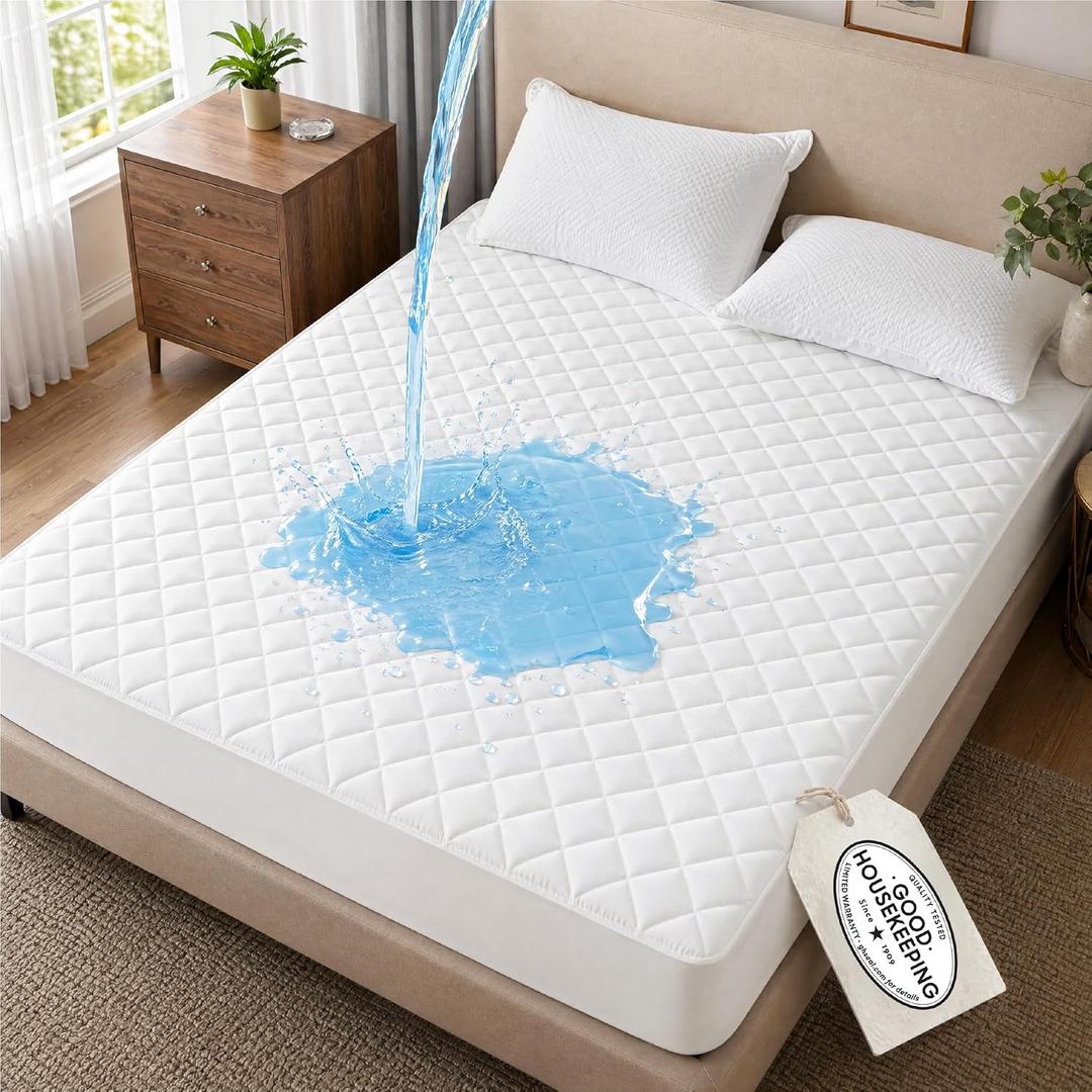 Bedsure Queen Mattress Protector, Quilted Waterproof Mattress Protector with Deep Pocket up to 22 Inches, Soft Breathable Noiseless Bed Pad Topper, Queen Bed Cover for Home, Bedroom, Hotel  White (Queen (60"x80"+18"))