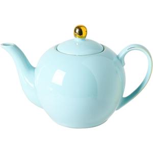 30oz Blue Porcelain Teapot, Ceramic Teapot with Gold Trim, Elegant Teapot for Loose Leaf Tea & Tea Bags, Tea Party Essential