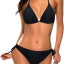 Tempt Me Women Triangle Bikini Sets Halter One Piece Sexy Swimsuit String Tie Side Bathing Suit L Black