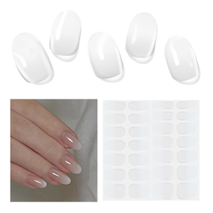 Semi Cured Gel Nail Strips, 28 pcs Gel Nail Stickers Work with Any UV Lamp, Long Lasting Nail Wraps for Women at Home DIY Nail Art (Clear Ombre)